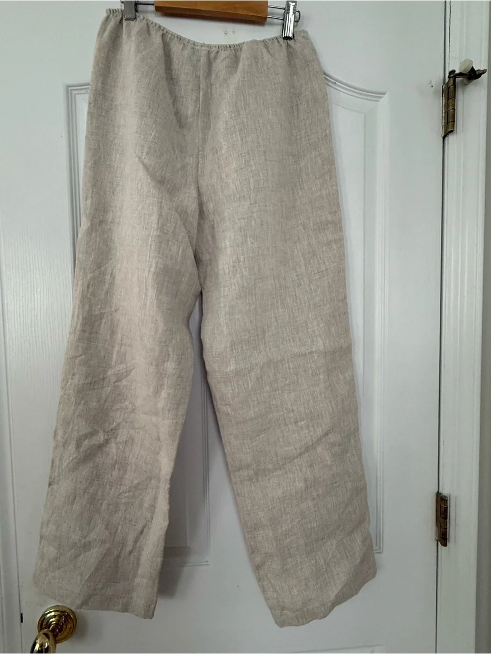 Reformation Oatmeal Straight-Leg Linen Pants
